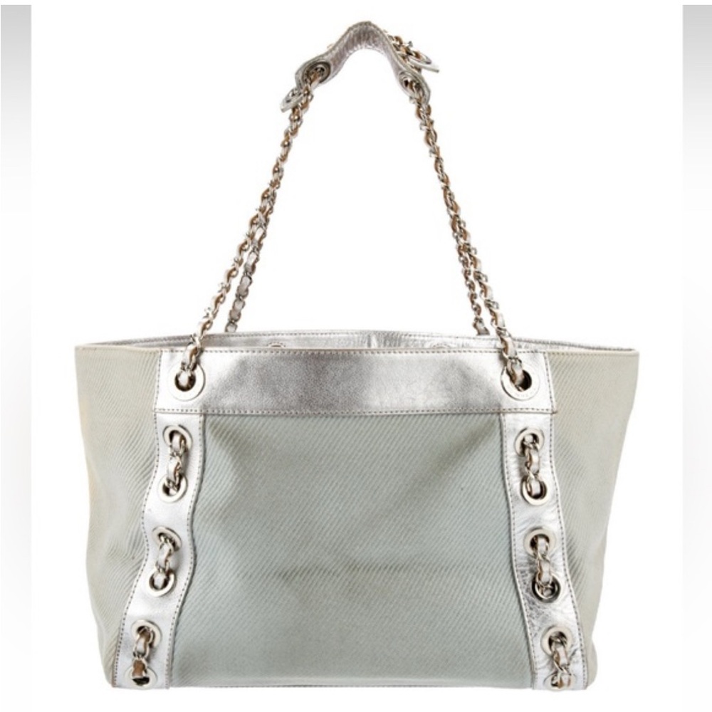 Burberry Blue Label Tote Shoulder Bag Tweed Leather Chain Strap Japan Exclusive - Picture 6 of 17